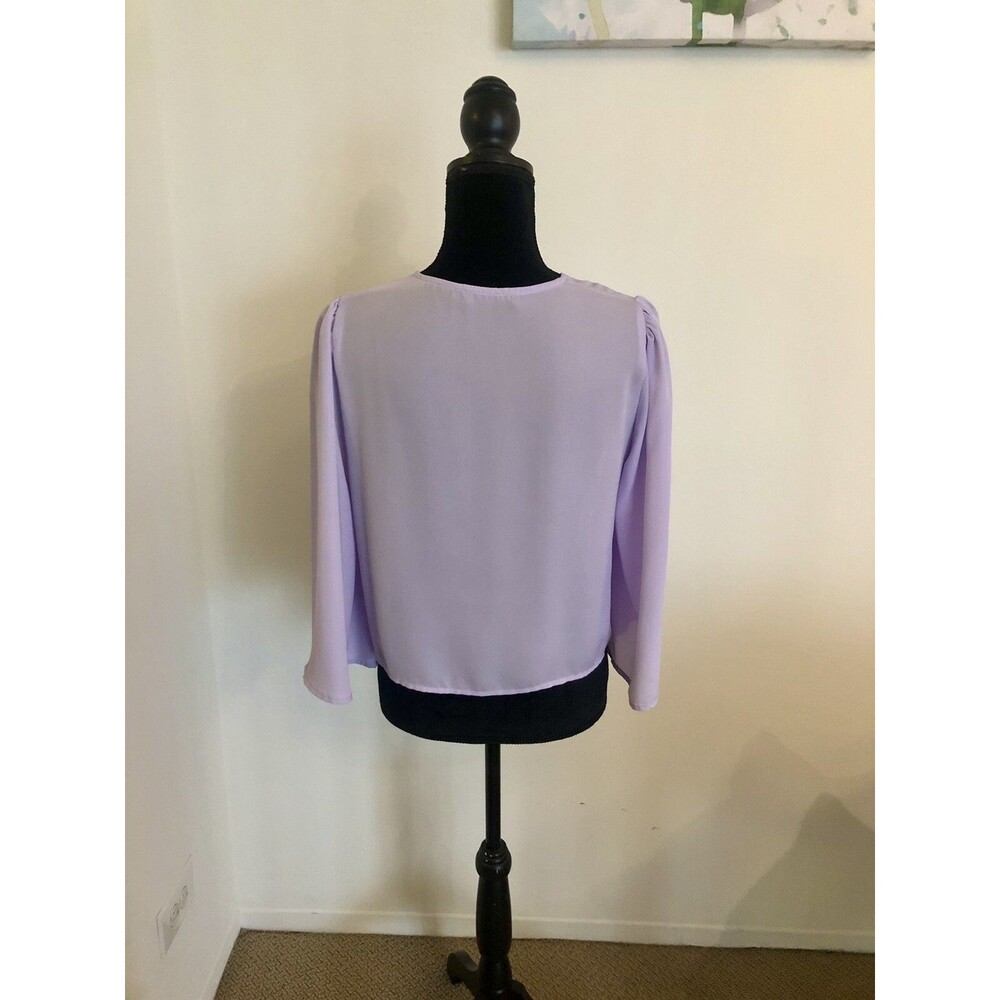 Shein Purple 3/4 Bell Sleeve Tie Crop Blouse Size Large NEW - Picture 4 of 5